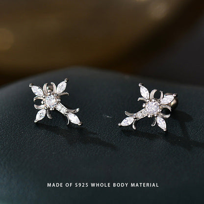 Sterling Silver Floral Cross Bullet Back Earring