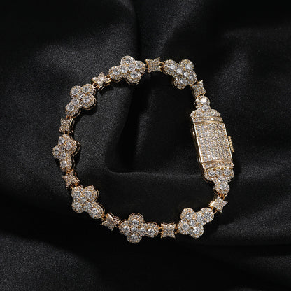 Hip Hop Cross Flowers Zircon Bracelet