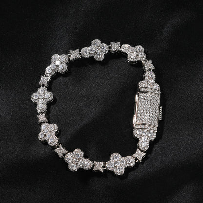 Hip Hop Cross Flowers Zircon Bracelet
